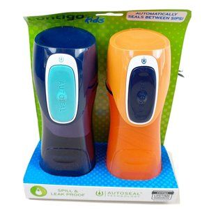 Contigo Autoseal Trekker Kids Water Bottle, 2-Pack, Navy & Nectarine 14 Oz NEW